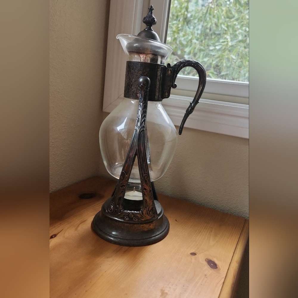 Vintage Newport by Gorham Silverplate Coffee Tea Warmer Swing Tilt Carafe